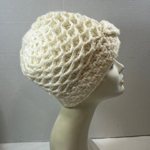 VTG Hand Crocheted White Head Wrap Hat Made in Japan - Picture 3 of 13